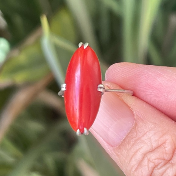 Vintage Jewelry - Japanese antique faux red coral silver ring